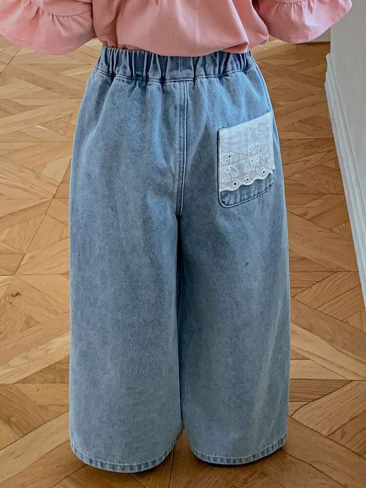 Young Girls Fashionable Patchwork Denim Jeans