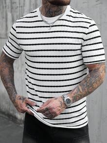 Manfinity CasualCool 男士条纹圆领休闲百搭日常短袖T恤 - 彩色 - 查看 4