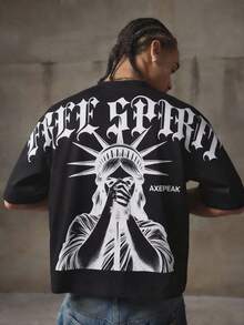 AXEPEAK Men's Casual Fashion Street Style Round Neck Short Sleeve T-Shirt - Black - View 3