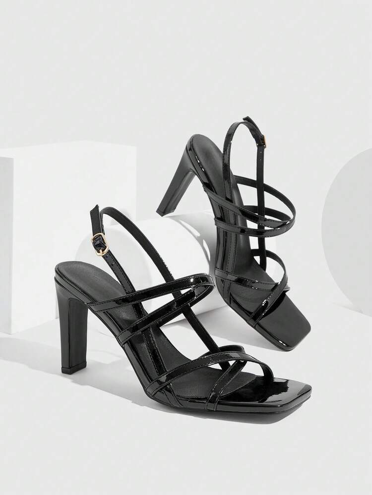 CUCCOO SZL Women's Square Toe Rhinestone Ankle Strap Sandals For Christmas