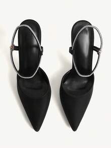 CUCCOO CHICEST Ladies' New Sexy Rhinestones With Black High Heels, Slingback Pointed Thin Heels, Banquet Party Sandals - Black - View 10