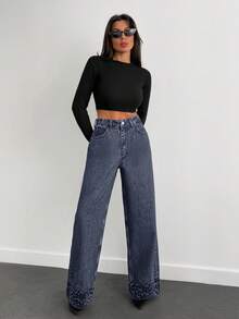 EURMUSE HIGH RISE SLANT POCKET WIDELEG JEAN WITH LEOPARD - Light Grey - View 3