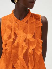 Aveloria Modichic Áo không tay kiểu Pháp thanh lịch, lãng mạn, đa năng dành cho nữ, màu trắng, chất liệu voan mỏng, có họa tiết nhăn, cổ áo xếp tầng nhiều lớp. - trái cam - Xem 3