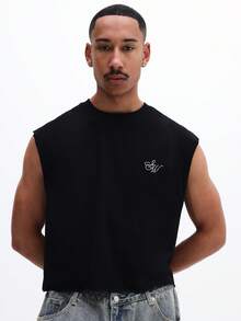 SUMWON Rhinestone Embellished Tank Top With Script Font Design Sleeveless Crew Neck Regular Fit Summer Men's Casual Top - Black - View 2