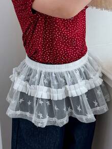Dazy Kids Young Girl Solid Color Mesh Ruffle Hem Layered Skirt Summer - White - View 5