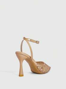 CUCCOO SZL Women's Sequin Mesh Closed Toe High Heel Sandals, Fashionable Casual Wear For Work, Summer/Autumn Spring Shoes - Rose Gold - View 4
