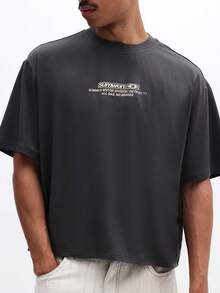 SUMWON Men's Charcoal Grey Box Fit Graphic T-Shirt With Full Back Piston Print And Text - Grey - View 4