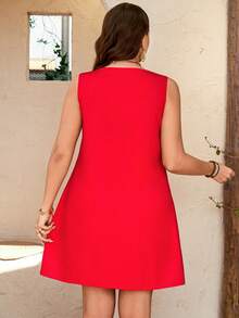 Breezaya Vestido casual de vacaciones sin mangas con estampado de lunares para tallas grandes - Rojo y blanco - Ver 2