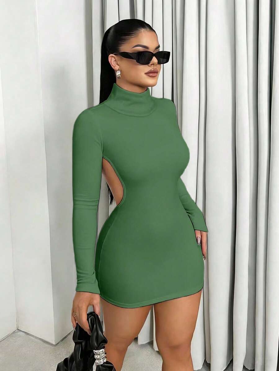 Sirith 新款秋季简约复古修身性感露背迷你连衣裙（女款） - 綠色 - 查看 1