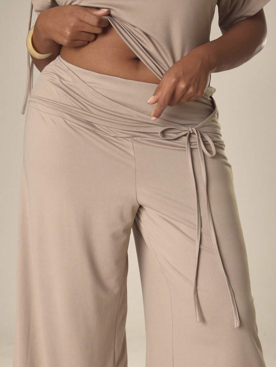 Curve Tie Panel Detail Wide Leg Trousers Spring Summer Cute Cosy Cottage Core Spring Dew Casual