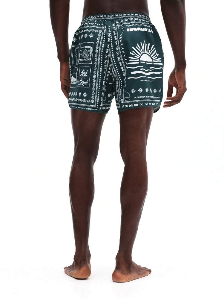 Pantaloncini da spiaggia con stampa bandana e motivo tramonto