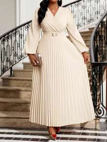 Fleurora Abito plissettato kaki di taglia comoda, alla moda per l'estate, abiti da chiesa per donne, abito estivo da festival, abito primaverile, abito da festa, abito elegante da festa, abito da ospite di matrimonio per donne, abiti eleganti per donne, abito da laurea, abito per la festa della mamma - Cachi - Visualizzare 5