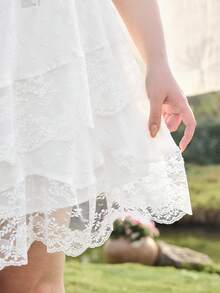 ROMWE Fairycore Falda paraguas de tela texturizada blanca de talla grande, versátil para vacaciones de primavera/verano - Blanco - Ver 6