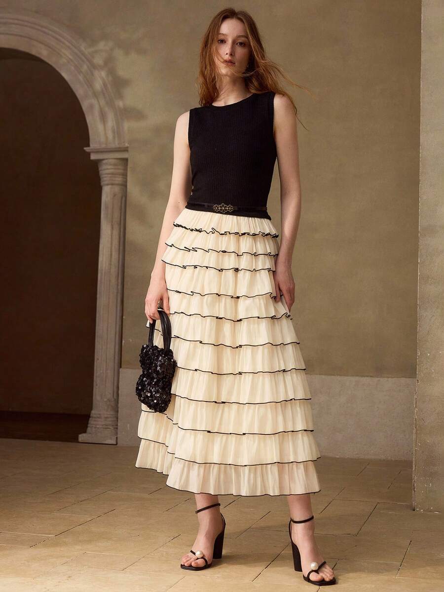 MOTF PREMIUM WOMEN'S FASHION 2 IN 1 RUFFLE HEM DRESS - Apricot - View 1