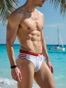 Manfinity KASUA Bañador de hombre con estampado de bandera de EE.UU. y cintura con cordón - Blanco - Ver 4