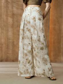 Arave 女士梭织斜纹扎染数码印花面料常规腰部真口袋直筒裤 - 0.霧綠 - 查看 1