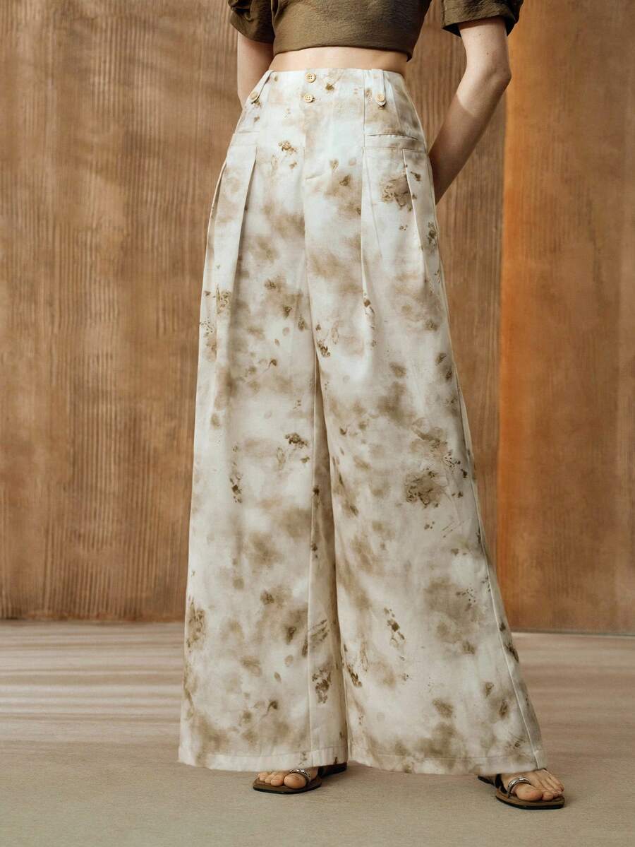 Arave 女士梭织斜纹扎染数码印花面料常规腰部真口袋直筒裤 - 0.霧綠 - 查看 1