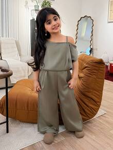 DAZY Girls' Summer New Luxury Niche High-End Spaghetti Strap Jumpsuit - Green - View 4