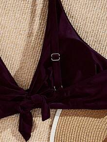 Swim Vcay Plus Size Solid Color Tie Front Swimwear Top - Red Violet - View 3