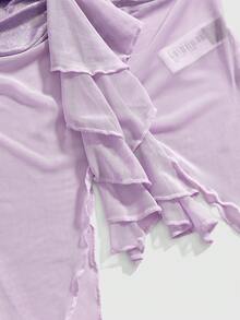 ROMWE Fairycore Top de tirantes para mujer con bajo asimétrico y decoración de conchas marinas de verano - Púrpura malva - Ver 4