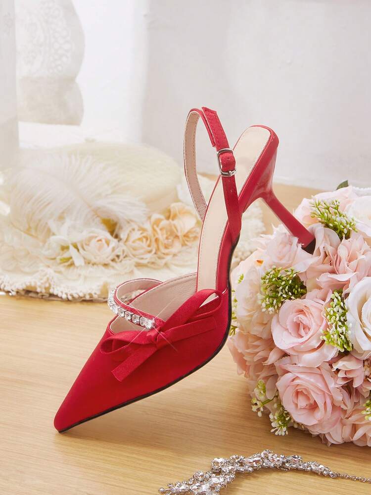 CUCCOO HITCHD Women Shoes Spring Summer New Three-Dimensional Cute Big Bow Design Pointed Toe Wine Glass Heel Middle Heel Romantic Elegance Elegant Simple Black Satin High Heel Single Slingback Dating Afternoon Tea Party Valentine's Day Elegant Wear Banquet Dating Evening Dress Sweet And Sexy Slingback Wedding Shoes Half Slippers Macaron White Beige Blue Royal Blue Pink Brown Green Burgundy Gray Rose Red Purple Yellow Orange Apricot Gold Silvery Diamonds Big Size Rhinestone Flower Lace Wedding Shoes Spring Shoes Bride Shoes