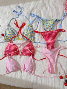 Elavelle 女士随机印花挂脖比基尼套装，春夏款 - 彩色 - 查看 1