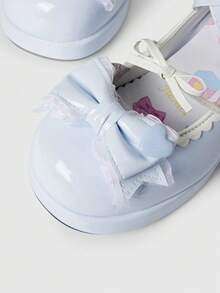 ROMWE Kawaii 女士玛丽珍款粗跟高跟鞋，蝴蝶结装饰，防水厚底鞋，圆头穆勒鞋，黄色爱心正式礼服高跟鞋，情人节 - 淡蘭色 - 查看 4