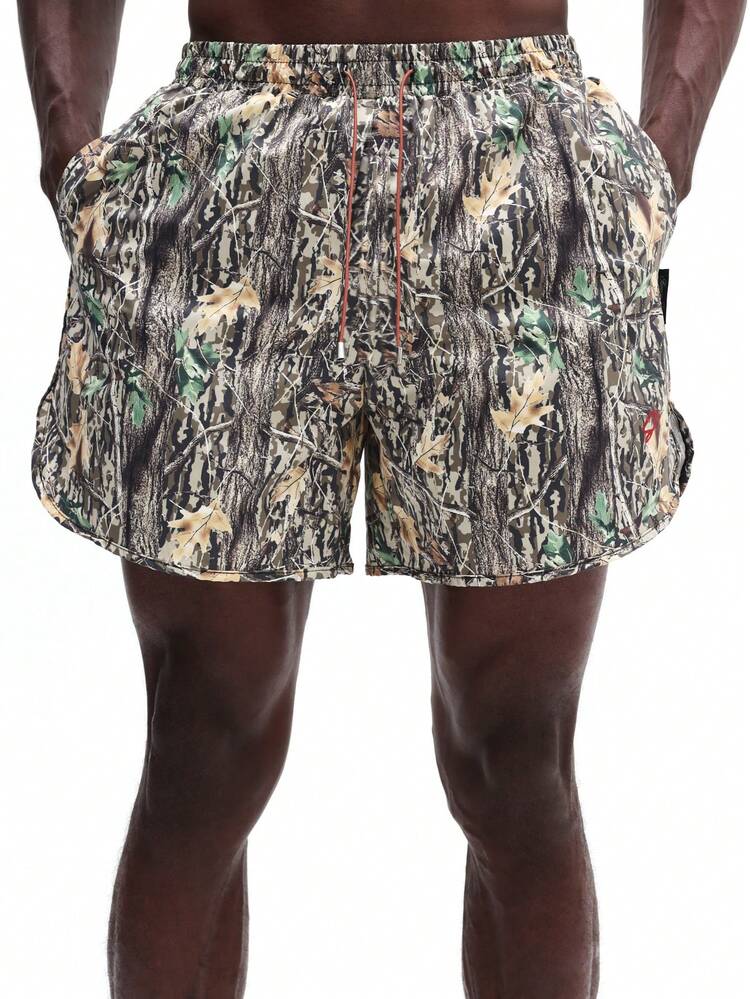 Men's Camouflage Board Shorts Quick Dry Swimming Trunks Beach Vacation Outdoor Summer Drawstring Swimwear Nylon Shorts