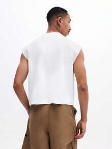 SUMWON 男士无袖V领背心，饰有小椭圆形Logo，常规版型，夏季休闲白色运动背心 - 白色 - 查看 2