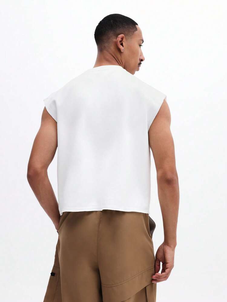 Canotta da uomo con scollo a V senza maniche, con piccolo logo ovale, vestibilità regular, casual estiva, maglietta bianca da muscoli