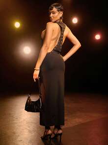 Hauture Women's Sexy Mid-Length Party Dress With Keyhole Decor - Black - View 4