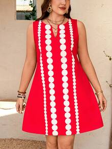 Breezaya Vestido casual de vacaciones sin mangas con estampado de lunares para tallas grandes - Rojo y blanco - Ver 4