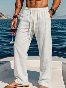 Manfinity RSRT Men's Casual Drawstring Waist Pants, Versatile For Vacation - White - View 1