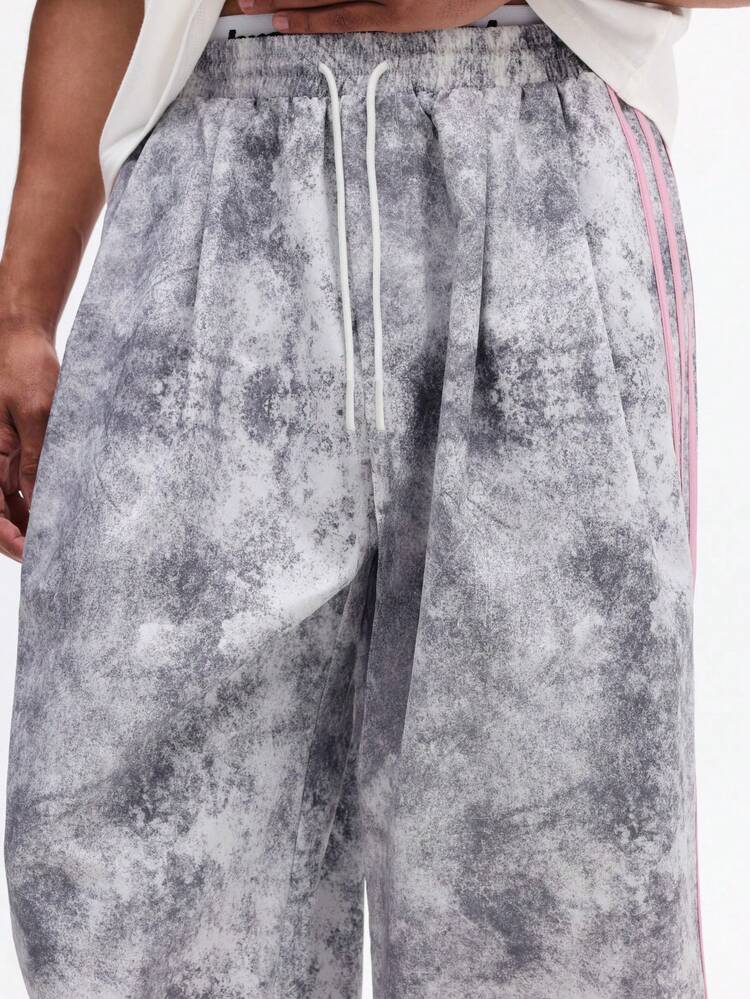 Tie Dye Printed Wide Leg Track Pants Pink Side Stripe Detail Casual Loose Fit Drawstring Sweatpants
