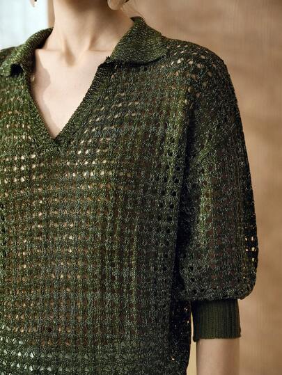 Aveloria Modichic Pull ample à col roulé brillant en tricot, design ajouré, pour un port décontracté au quotidien