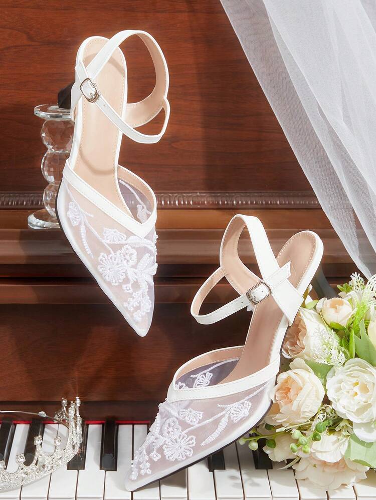 CUCCOO HITCHD Women Shoes Pointed Rhinestones Thin Heel High Heel Medium Heel Elegant Casual Simple Wedding Comfortable Portable Foot Set Workplace Commuter Elegant Fashion Women's High Heel Shoes High Heel Dating Elegant Wear Workplace Wear Formal Settings Wedding Shoes Spring Shoes Bride Shoes