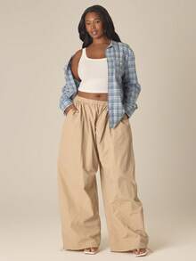 MUSERA Pantalones holgados tipo paracaídas de talla grande, estilo primaveral y veraniego, cómodos y acogedores, con estética de "Cottage Core", para vacaciones casuales - Camel - Ver 1