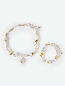 Opalesca A European And American Fashion Baroque Natural Special-Shaped Freshwater Pearl Bracelet Necklace Female French Retro Sense Personalized Fashion Collarbone Chain Bracelet Necklace - Multicolor - View 10