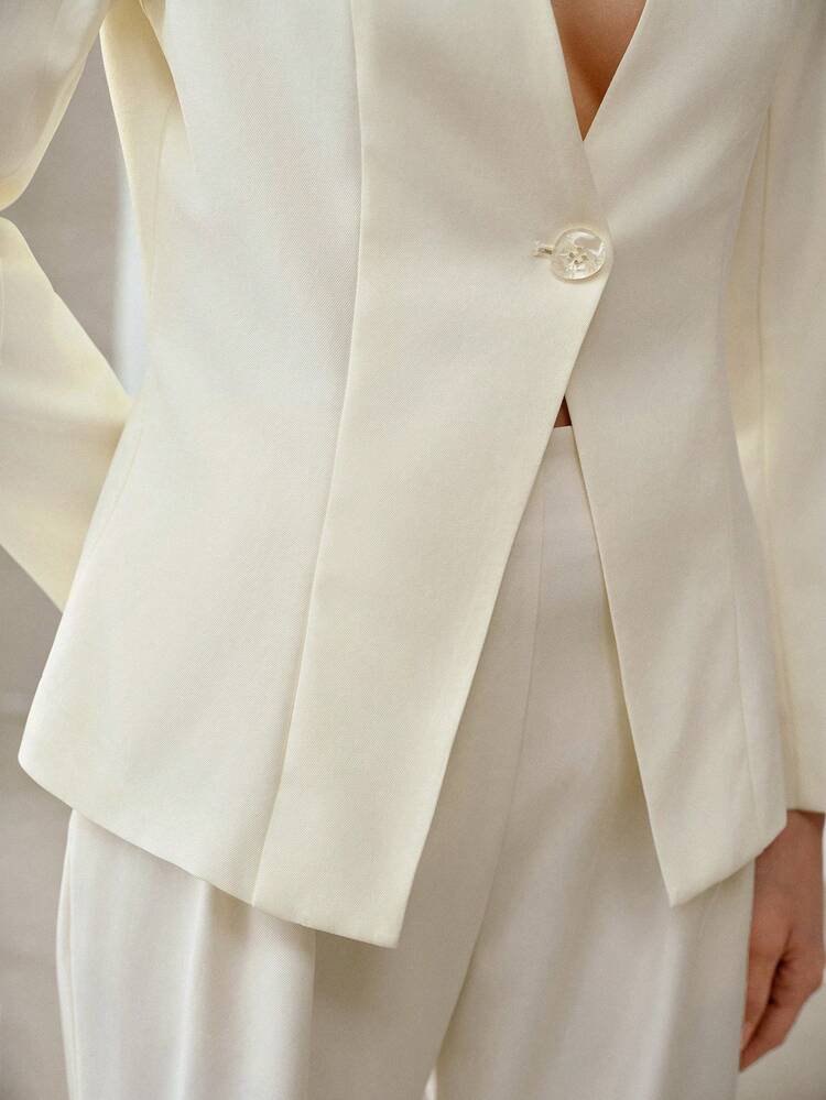 V-NECK WAIST CINCHED MINIMALIST DAILY COMMUTE WOMEN BLAZER