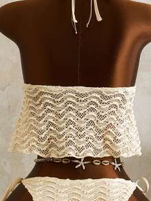 Swim Mod 2026 Spring/Summer Spaghetti Strap V-Neck Textured Apricot Bikini 2 Pieces Swimwear For Women - Apricot - View 7