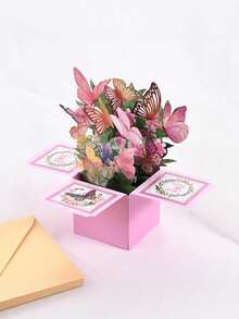 Joivida 1张3D立体玫瑰蝴蝶花束贺卡，含贺卡和信封 - 生日、情人节、父亲节、母亲节和感谢信的完美之选 - 多色 - 查看 12