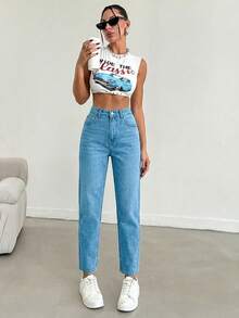 EURMUSE Women'S Tapered Jeans - Blue - View 4