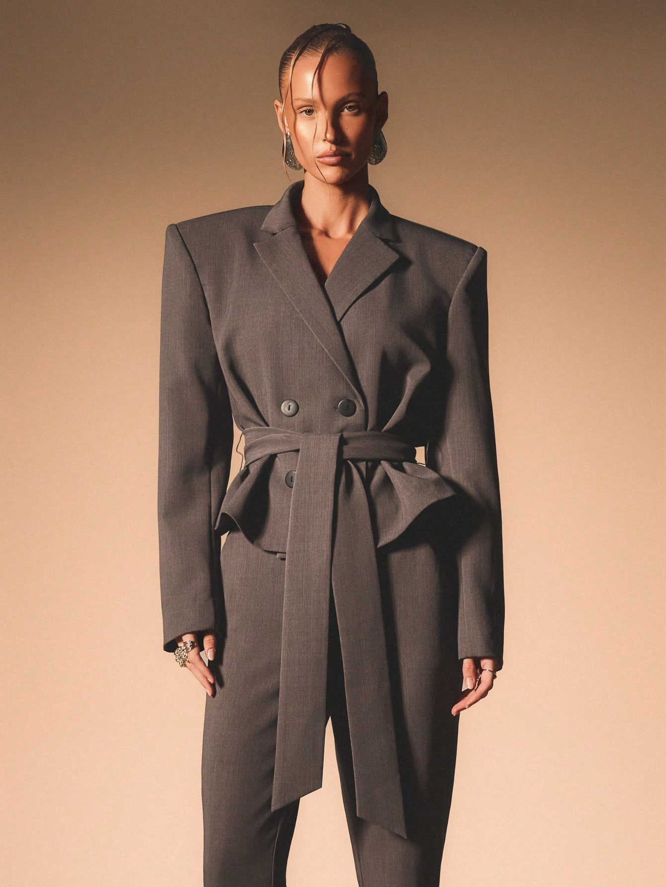 KIZN Button Detail Flare Leg Dress Pants