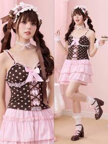 ROMWE Kawaii Áo ba lỗ chấm bi ren hoa cổ điển dành cho nữ - Nhiều màu - Xem 9