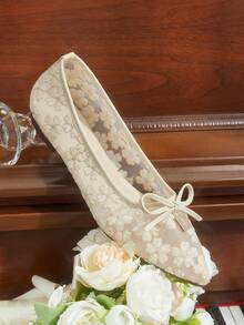 CUCCOO HITCHD Zapatos de ballet con punta puntiaguda, malla transpirable y lazo. Zapatos elegantes y versátiles de color beige con diseño slip-on para dama - Beis - Ver 13