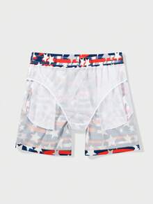 Manfinity Swimmode Quần short đi biển nam kiểu dáng thường ngày, kẻ sọc và in hình ngôi sao, cạp chun. - Màu xanh hải quân - Xem 5
