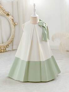 Glamorique Kids 女童春夏新款纯色缎面3D蝴蝶结设计派对连衣裙 - 綠色 - 查看 7