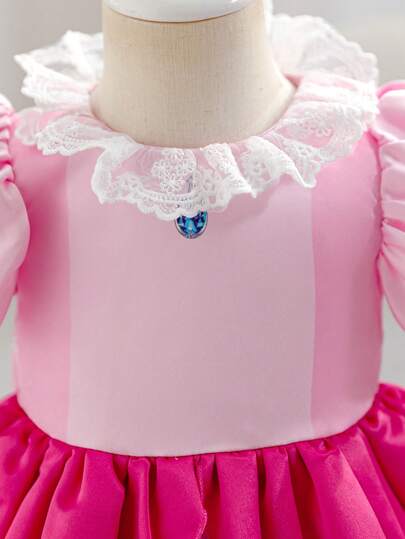 Glamorique Kids Infant & Baby GirlDreamy Princess Dress, Satin Petal Sleeve, Lace Collar, Gem Decor, Multi-Layered Skirt, Suitable For Birthday Party & Occasions