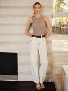 Anewsta Women's Elegant Modern All-Match Versatile Layering Khaki Knit Tank Top - Khaki - View 4