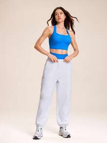 GLOWMODE DD+ FeatherFit™-Sculpt Support & Shine Buttery-Soft Non-See-Through Compressive Stretchy Crossback Design Removable Cups Cropped Tank Top Low Impact Yoga Studio Pilates Daily Active Wear - Blue Power - View 9